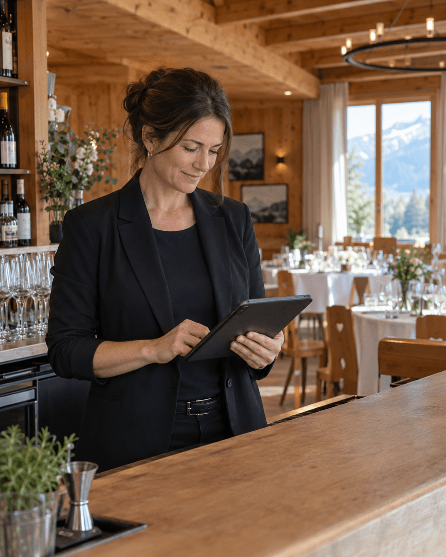 Betreiberin verwaltet den Kalender ihrer Eventlocation auf dem Tablet